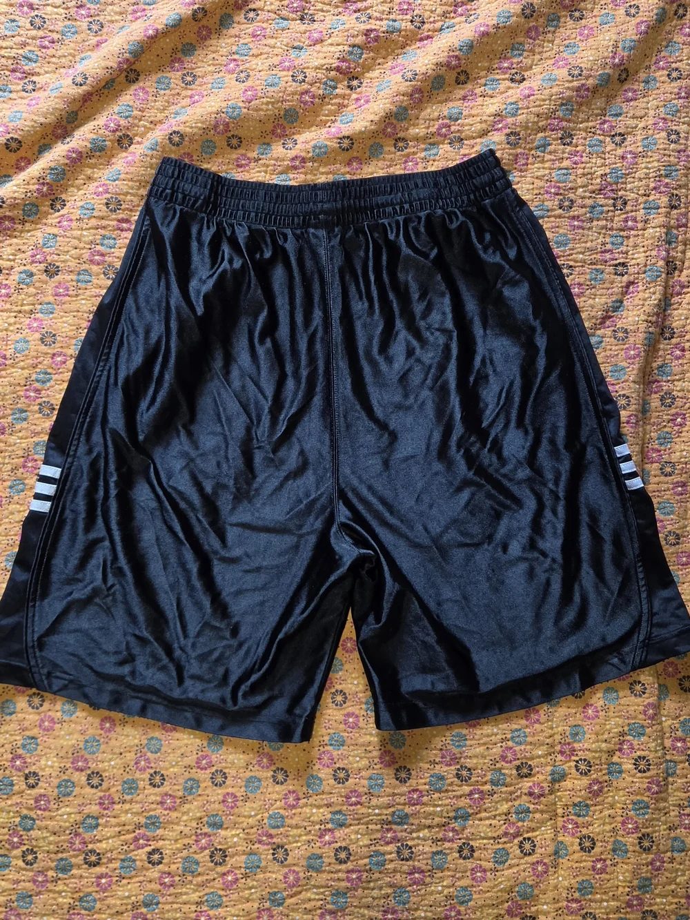 adidas Black Men’s Athletic Shorts with White Stripes L